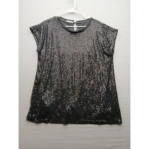 Women's XL Edgely Fully Sequined Shirt Black Short Sleeves